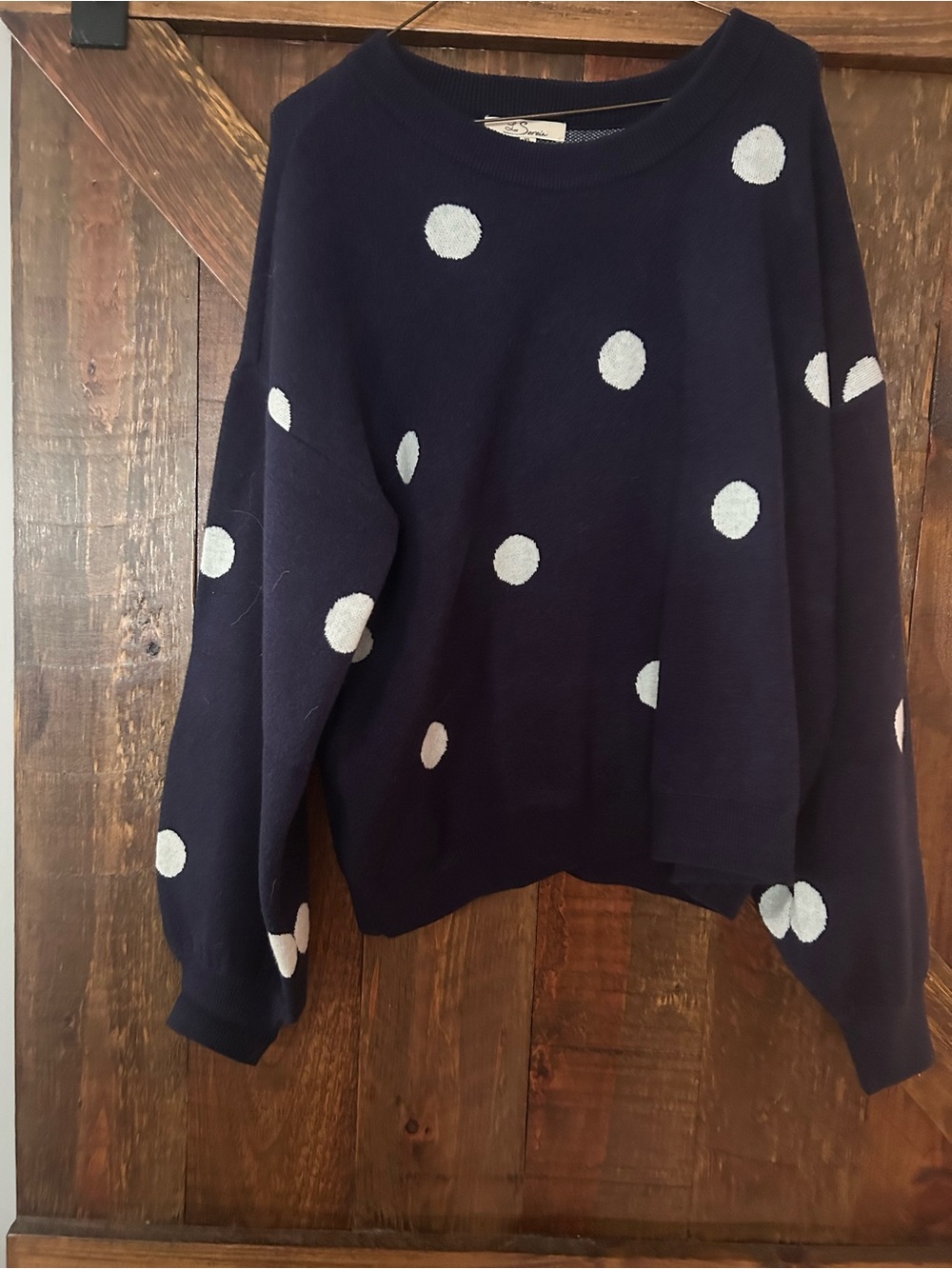 Navy Polka Dot Crewneck Sweater - White Dots